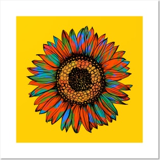 Rainbow Sunflower Posters and Art